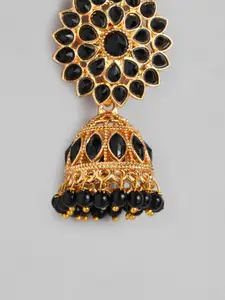 Peora Black Gold-Plated Stone Studded Handcrafted Dome Shaped Jhumkas
