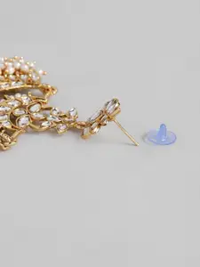 Peora White & Gold-Plated Handcrafted Kundan-Studded and Pearl-Beaded Chandbalis