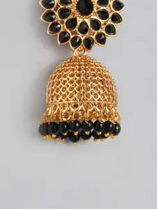 Peora Gold-Toned & Black Dome Shaped Jhumkas