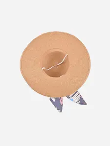 ToniQ Women Brown & Navy Blue Printed Black Scarf Summer Beach Hats