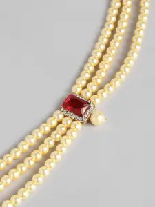 Peora Champagne Gold-Plated Traditional Faux Pearls Necklace & Earrings Jewellery Set