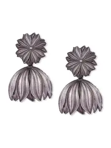 Binnis Wardrobe Silver-Toned Floral Jhumkas Earrings