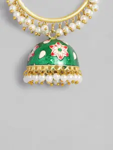 Peora Green Gold-Plated Handcrafted Meenakari Dome Shaped Jhumkas Earrings