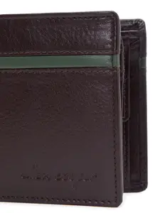 Allen Cooper Men Brown & Green Textured Three Fold Wallet