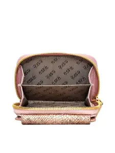 Eske Women Rose Textured Snake Print Leather Zip Around Wallet