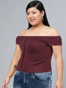 Tokyo Talkies Burgundy Off-Shoulder Bardot Top