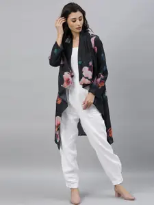 RAREISM Women Black & Pink Printed Longline Shrug