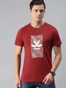WROGN Men Rust Red & White Brand Logo Printed Slim Fit Cotton T-shirt
