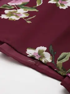 SASSAFRAS Women Maroon Floral Print Flared Maxi Skirt