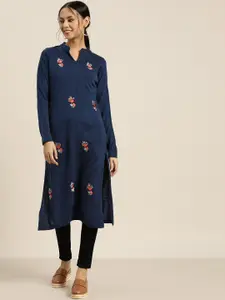 Sangria Deep Navy Blue Acrylic Winter Kurta
