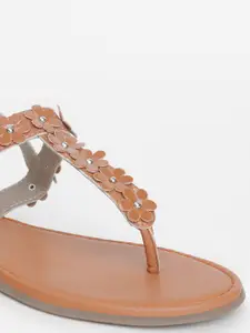 Vishudh Women Tan T-Strap Flats