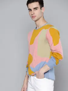 Kook N Keech Men Pink & Mustard Yellow Printed Pullover