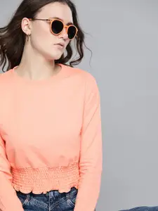 Kook N Keech Women Peach-Coloured Sweatshirt with Smocked Hem