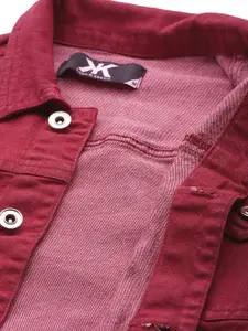 Kook N Keech Men Maroon Pure Cotton Denim Jacket
