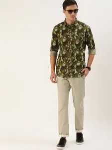Flying Machine Men Olive Green Slim Fit Camouflage Printed Casual Shirt