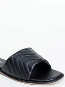 Tokyo Talkies Women Black Textured Open Toe Flats