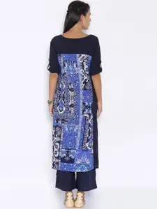 Vishudh Women Navy Blue Printed Straight Kurta