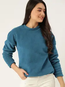 DressBerry Women Teal Blue Solid Sweatshirt