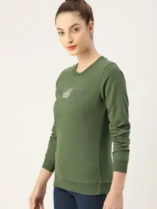 DressBerry Women Olive Green Printed Sweatshirt