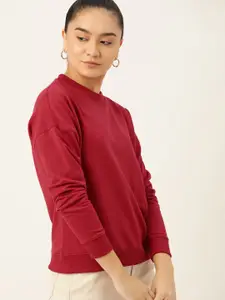 DressBerry Women Maroon Solid Sweatshirt