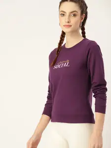 DressBerry Women Purple & White Printed Sweatshirt