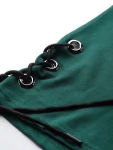 DressBerry Women Teal Green Sweatshirt with Side Lace-Ups