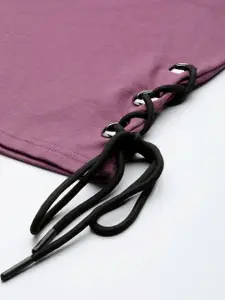 DressBerry Women Purple Side Lace-Ups Sweatshirt