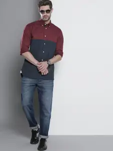 Tommy Hilfiger Men Maroon & Navy Organic Cotton Colourblocked Casual Shirt