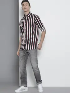 Tommy Hilfiger Men Navy Blue & White Slim Fit Striped Casual Shirt