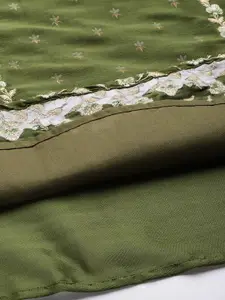 House of Pataudi Men Olive Green Floral Embroidered Thread Work Jashn Straight Kurta