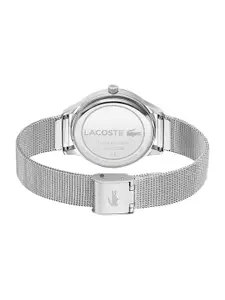 Lacoste Women Silver-Toned Brass Dial & Silver Toned Stainless Steel Bracelet Style Straps Analogue Watch