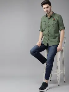 Roadster Men Green Solid Pure Cotton Opaque Casual Shirt
