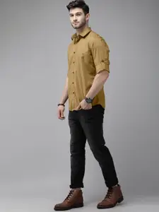 Roadster Men Mustard Solid Casual Shirt