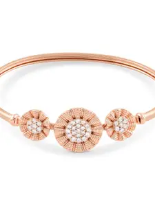 AMI Women Rose Gold & White Brass Cubic Zirconia Flowers Kada Bracelet
