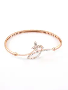 AMI Women Rose Gold & White Brass Cubic Zirconia Rose Gold-Plated Kada Bracelet