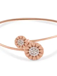 AMI Women Rose Gold & Silver-Toned Brass Cubic Zirconia Rose Gold-Plated Kada Bracelet