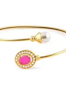 AMI Women Pink Brass Cubic Zirconia Gold-Plated Kada Bracelet