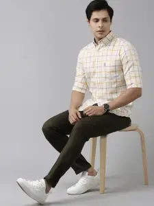 U.S. Polo Assn. U S Polo Assn Men White & Blue Checked Pure Cotton Casual Shirt