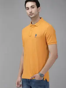 U.S. Polo Assn. Men Orange Slim Fit Pure Cotton T-shirt