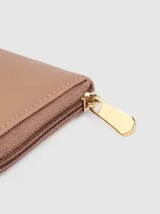 Baggit Women Brown Solid Buckle Detail Synthetic Leather Zip Around Wallet