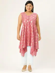 Sangria Women Pink & Golden Ethnic Motifs Printed Asymmetric Sleeveless Kurta