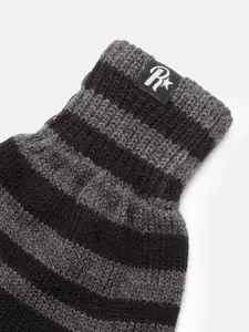 Roadster Men Grey & Black Striped Winter Hand Gloves