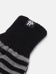 Roadster Black & Grey Striped Acrylic Gloves