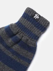 Roadster Men Grey & Blue Striped Winter Hand Gloves