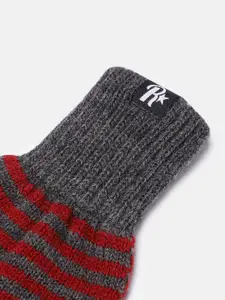 Roadster Dark Grey & Red Striped Acrylic Gloves