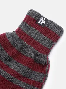 Roadster Men Grey & Red Striped Winter Hand Gloves