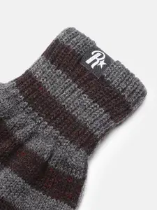 Roadster Men Grey & Black Striped Winter Hand Gloves