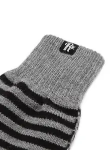 Roadster Men Grey & Black Striped Winter Hand Gloves