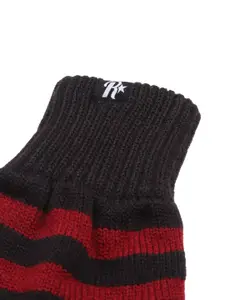 Roadster Men Black & Red Acrylic Striped Gloves