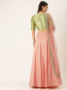 Ethnovog Green  Peach-Coloured Made to Measure Lehenga  Blouse With Dupatta